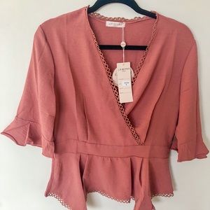 La Reyna Mauve 3/4 Sleeve Peplum Blouse NWT